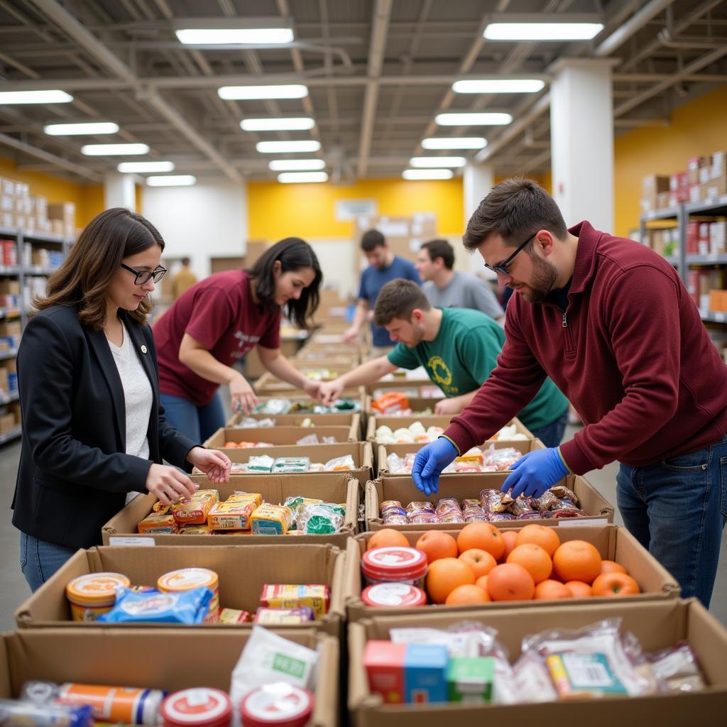 Volunteers sorting food donations at a Redlands food bank