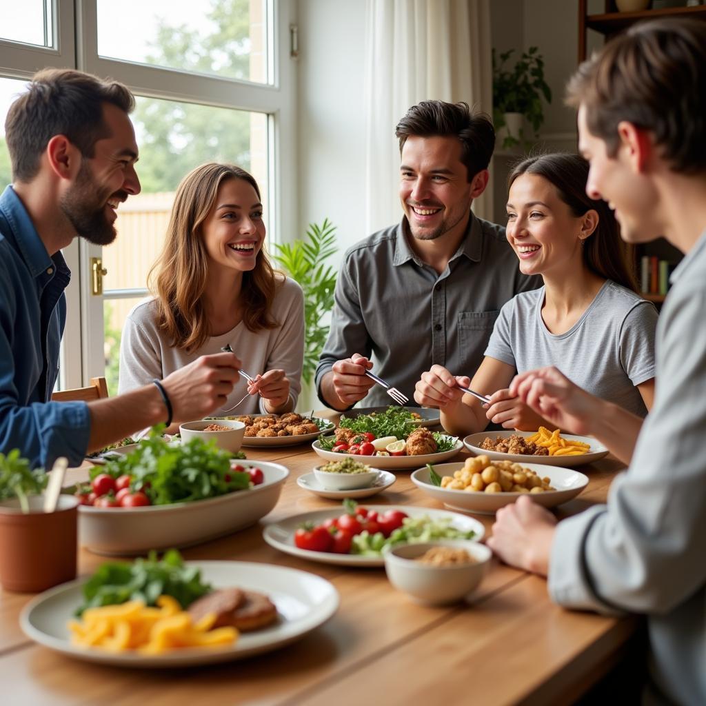 Family Enjoying Meal from Discount Food Box