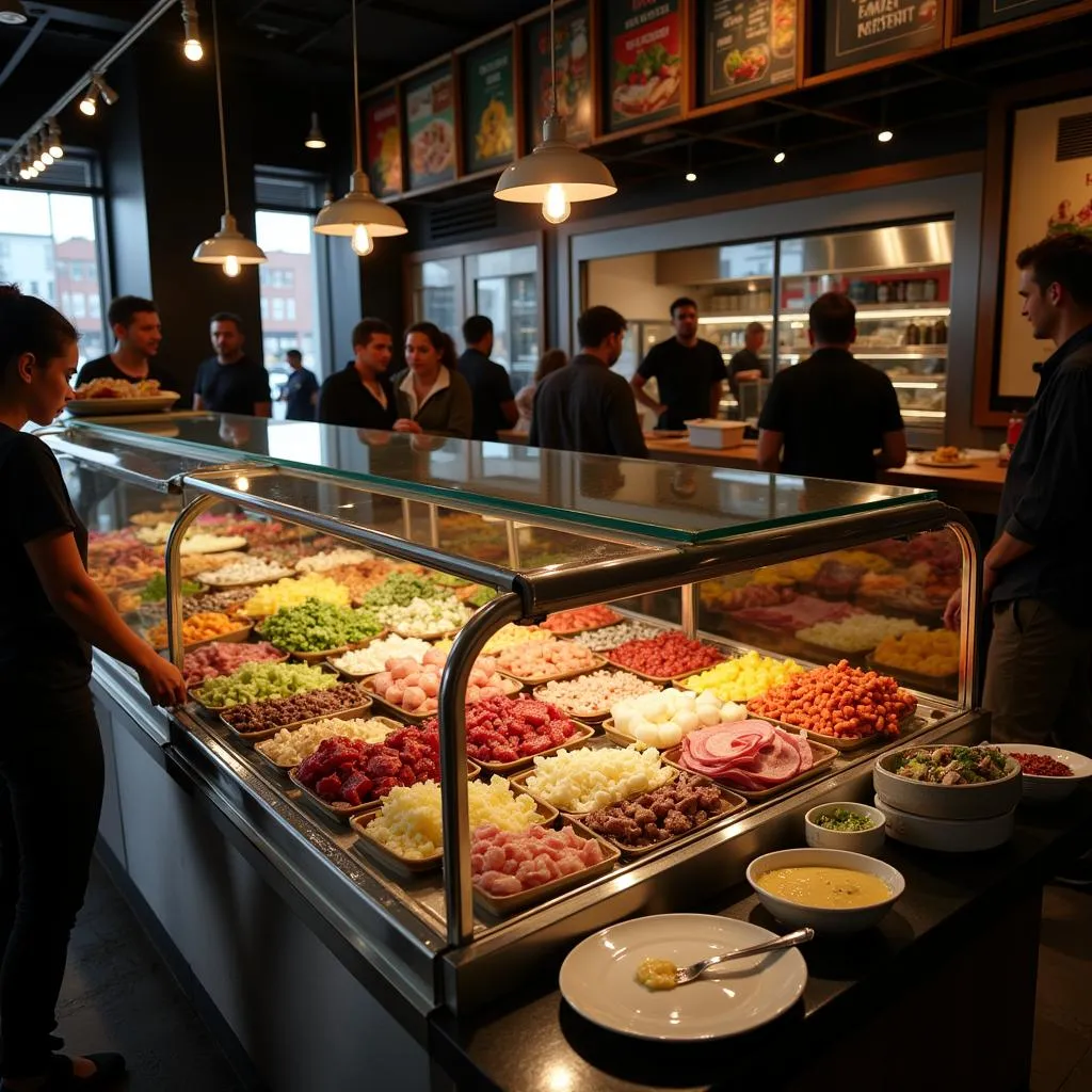 Refrigerated Deli Case Display with Various Food Items