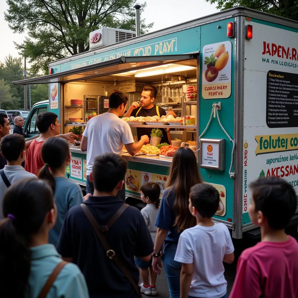 Refrigerated Food Truck Serving Customers