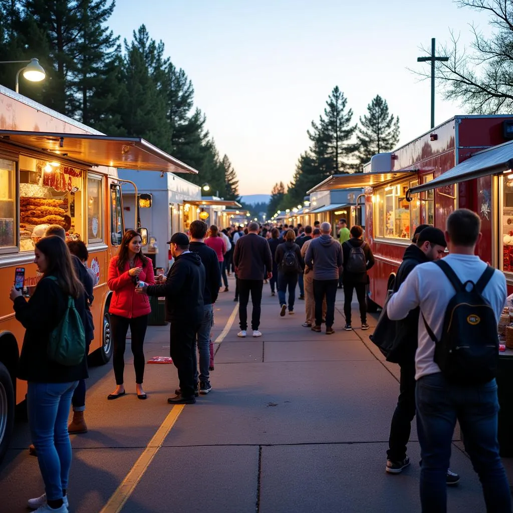 Crowds enjoying food and drinks at Reno Food Truck Friday