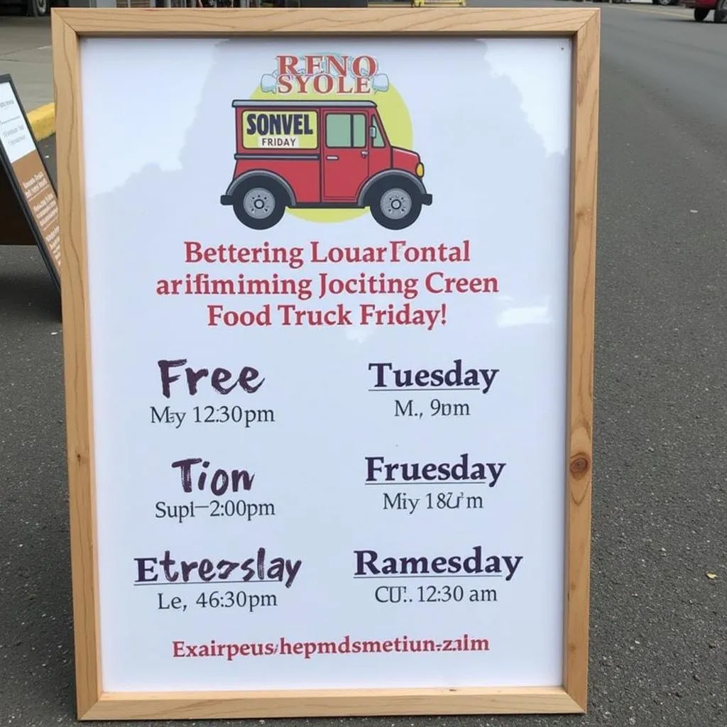 Sign displaying Reno Food Truck Friday event schedule