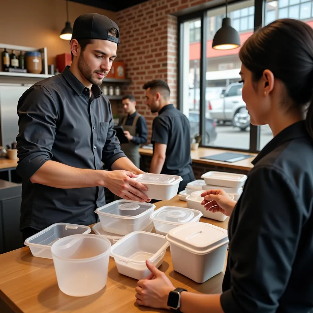 Restaurant Owner Comparing Different Food Containers