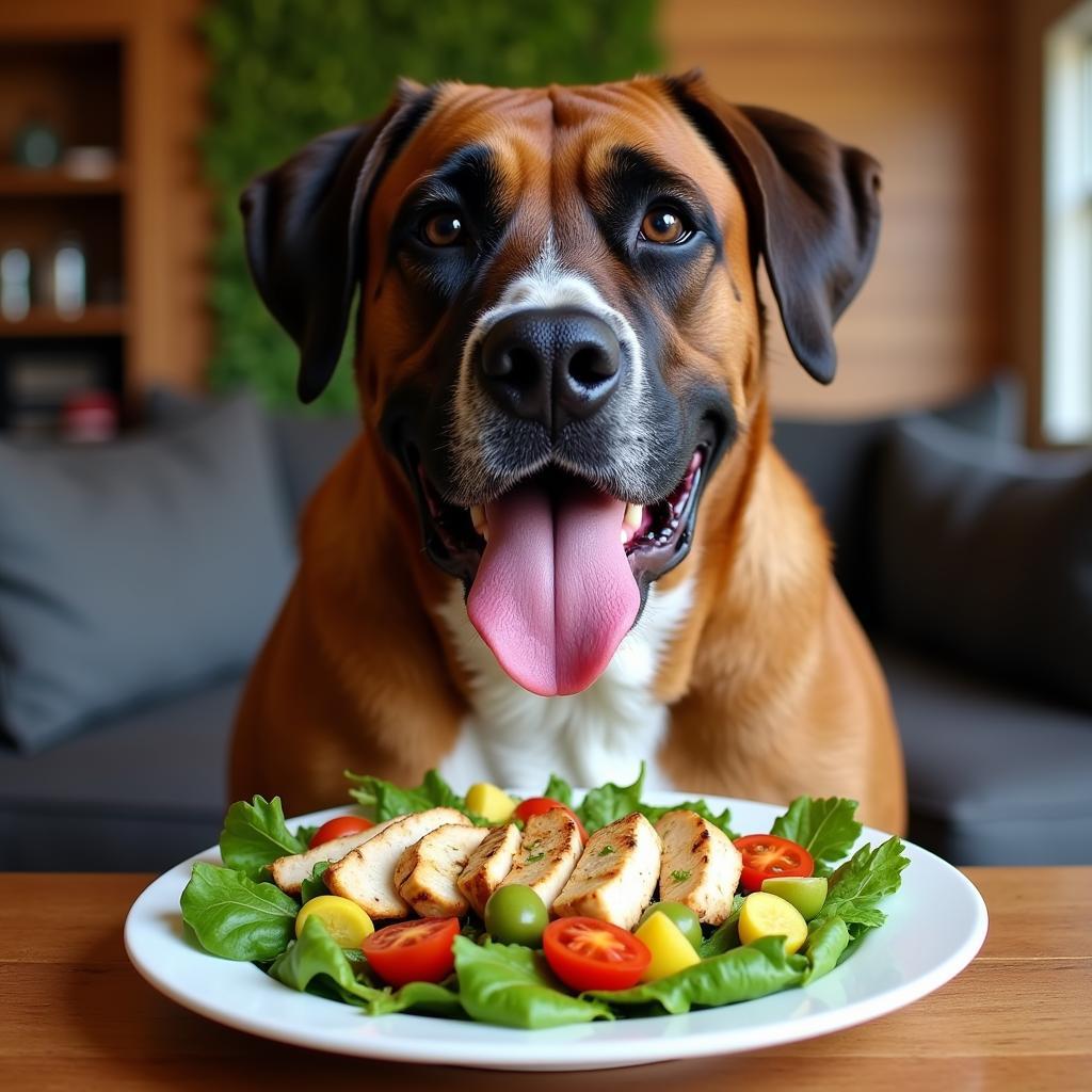 Retired boxer enjoying a healthy grilled chicken salad