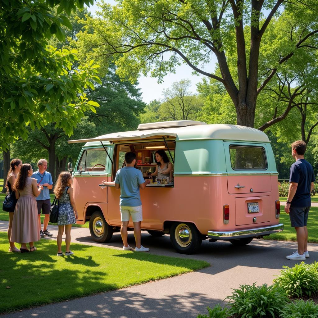 Retro Food Van Serving Customers in a Park