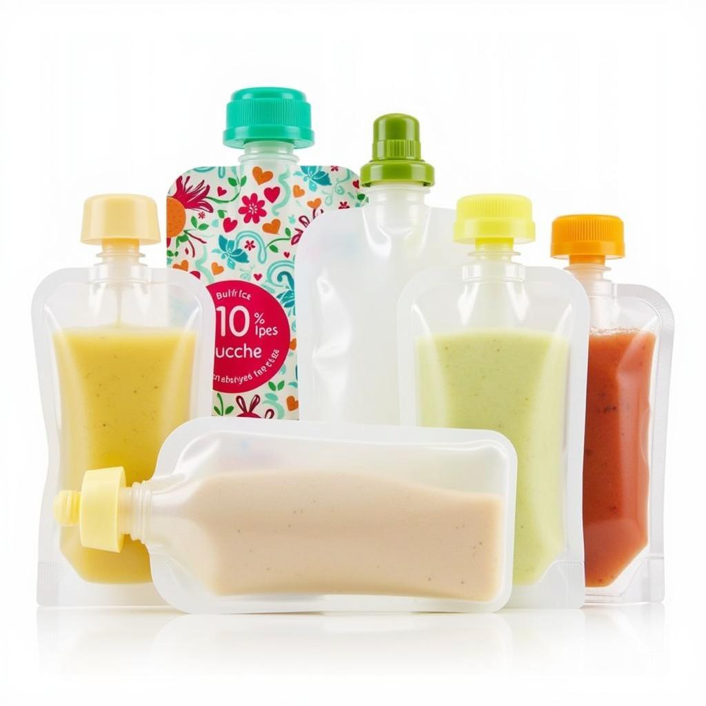 Reusable Baby Food Pouches in Various Colors and Designs