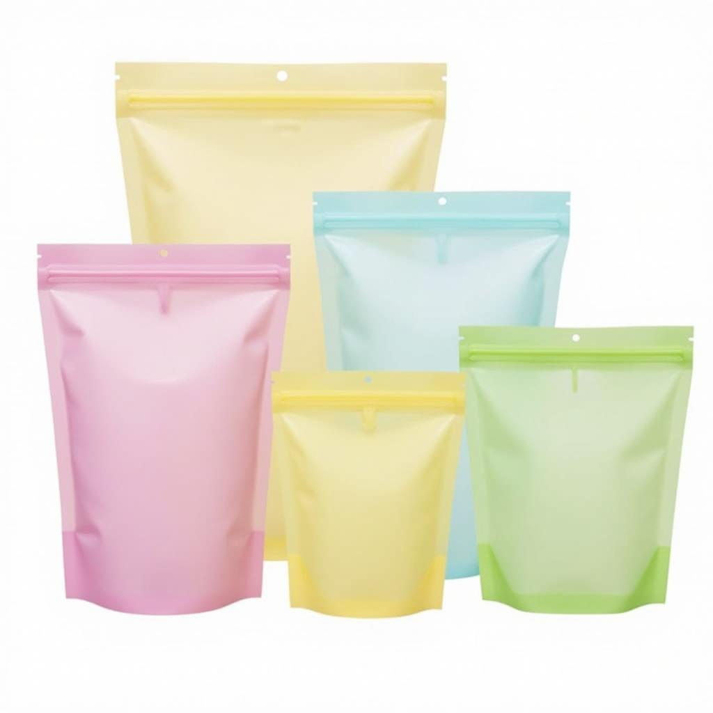 Reusable silicone food bags in various sizes.