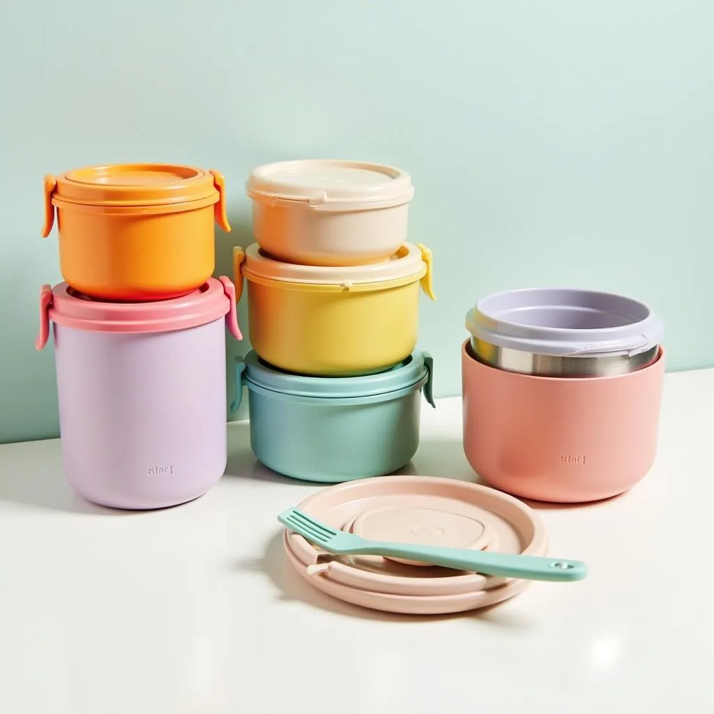 Set of reusable thermal food containers