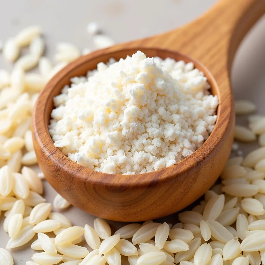 Close-up of rice grains and rice powder