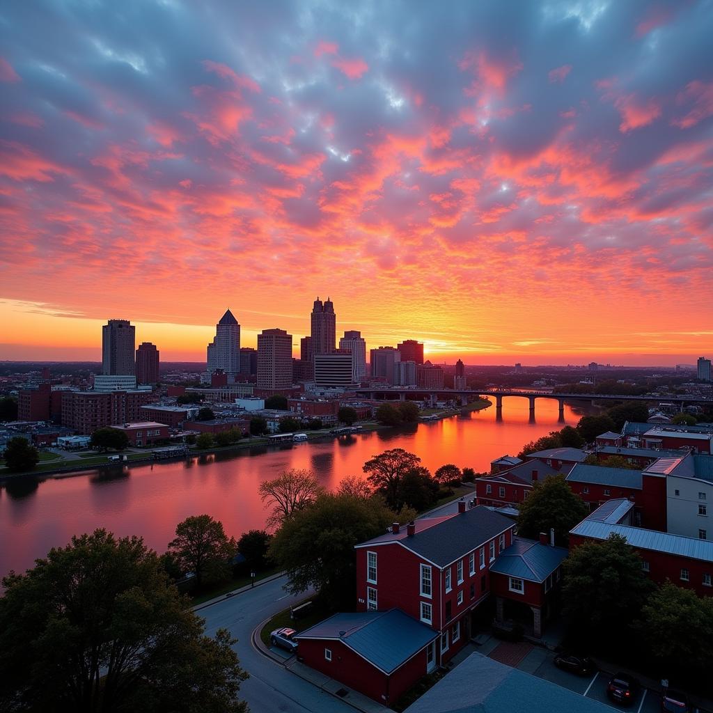 The Richmond city skyline at sunset