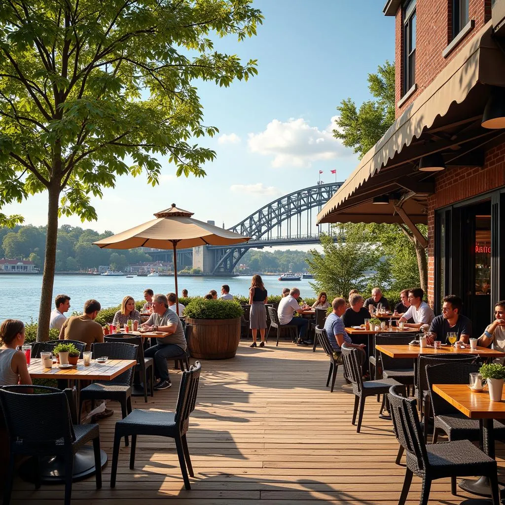 Riverside Foods outdoor seating with a view