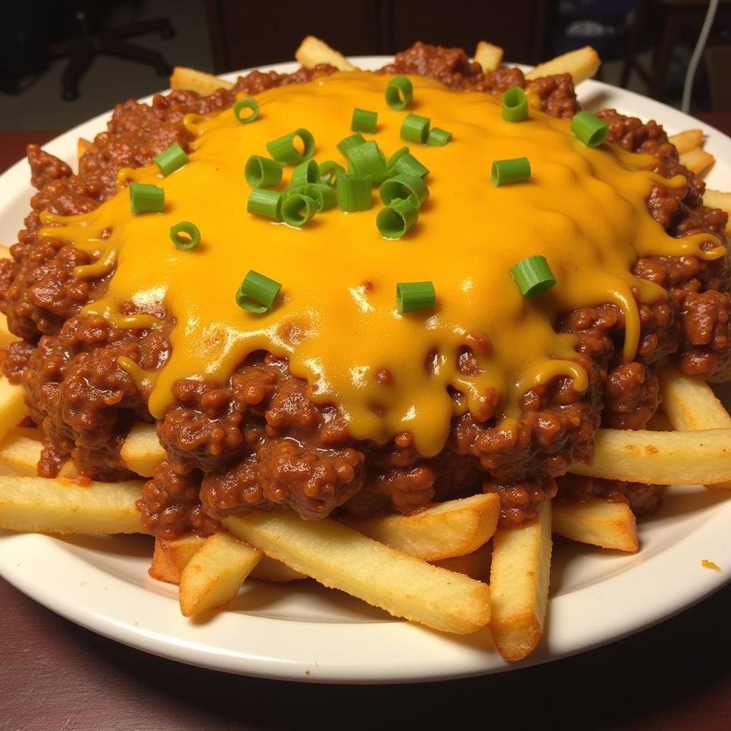 Plate of chili cheese fries