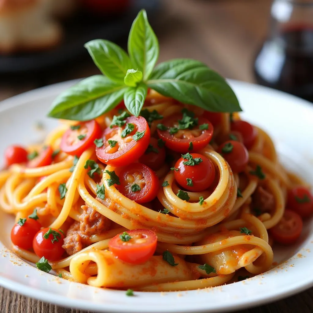 Pasta dish with fresh ingredients