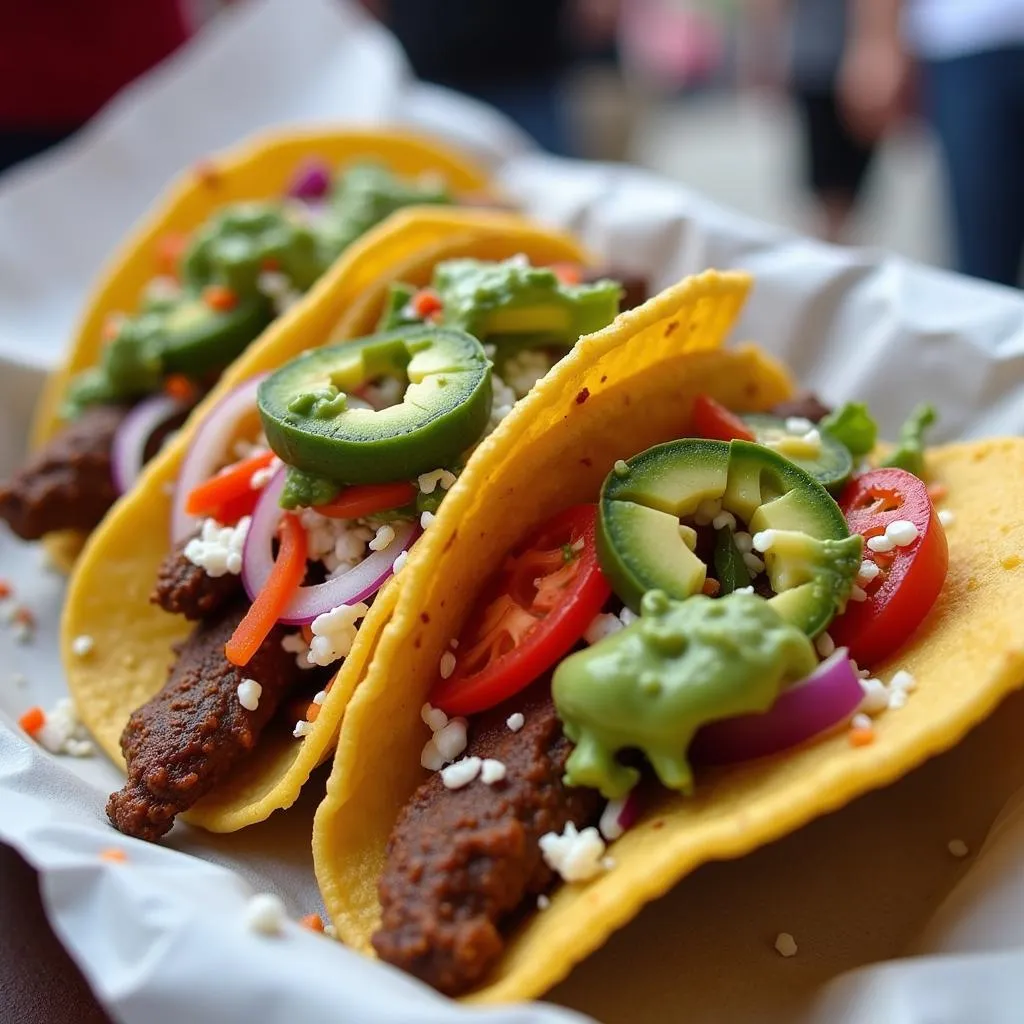 Close-up shot of a colorful taco