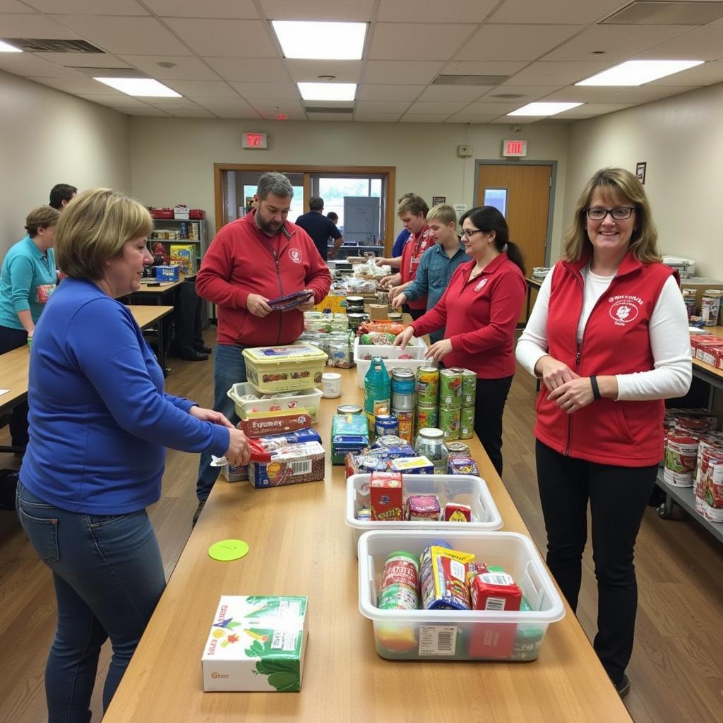 Volunteers sorting food donations at a Rutherford County food bank