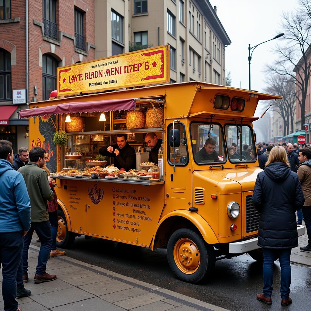 Vibrant Saffron Food Truck Serving Customers