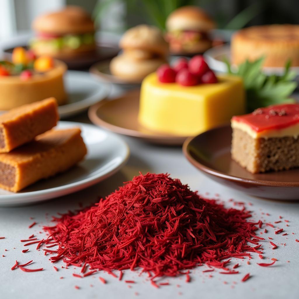 Close-Up of Saffron Threads and Saffron-Infused Dishes