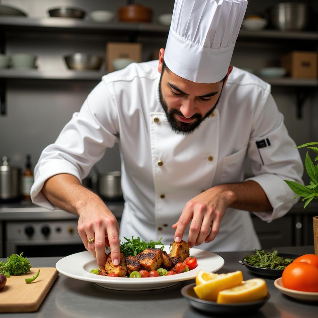 A Chef Carefully Preparing a Meal for a Senior with Dietary Restrictions