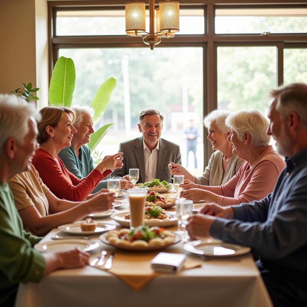 Senior Citizens Enjoying a Meal Together in a Bright Dining Room