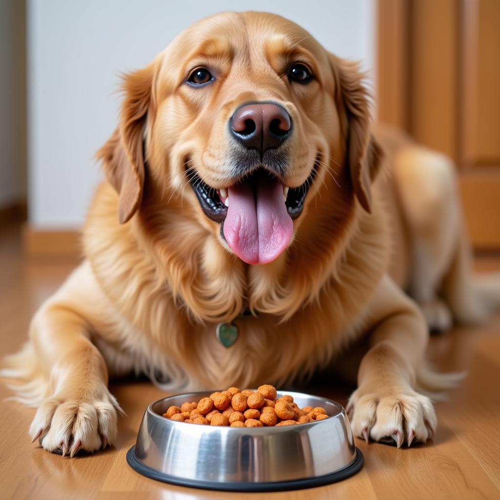 Dog enjoying a bowl of salmon dog food