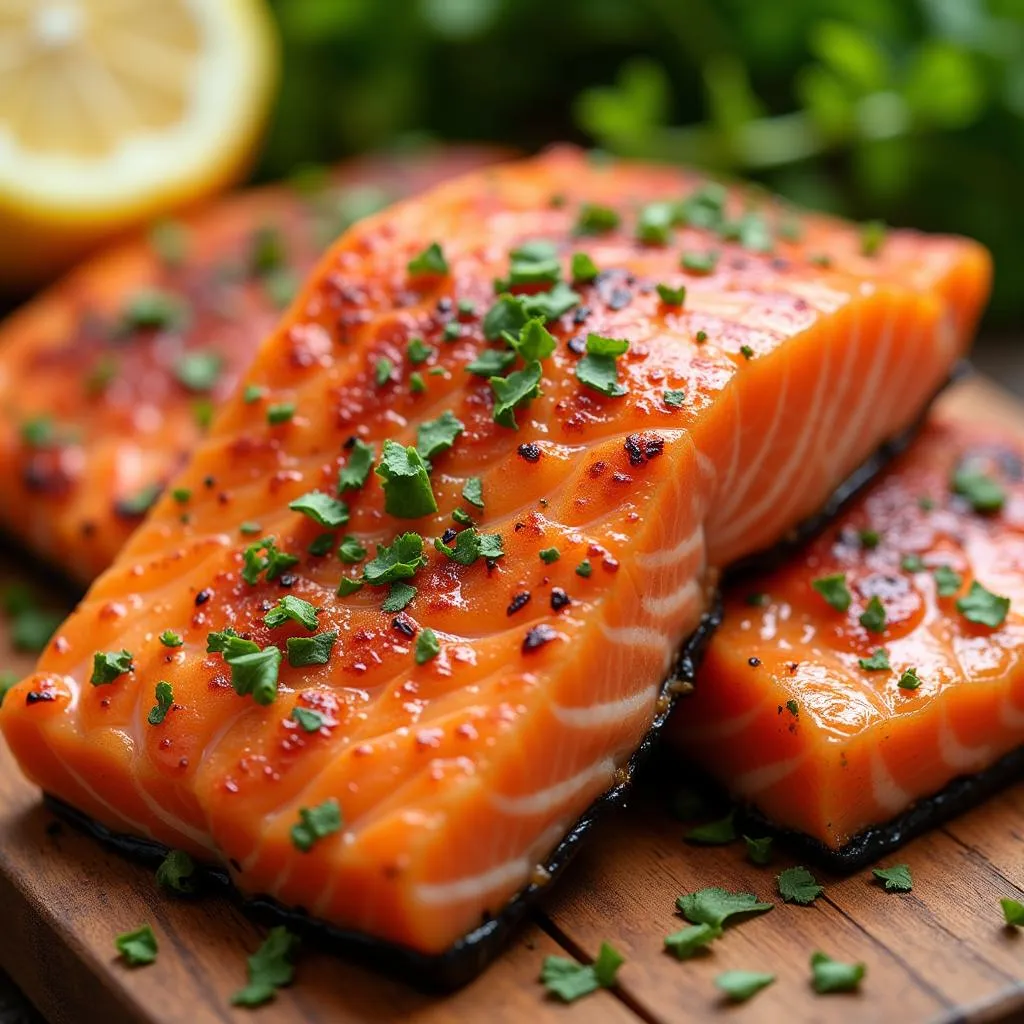 Salmon fillet rich in healthy fats and protein