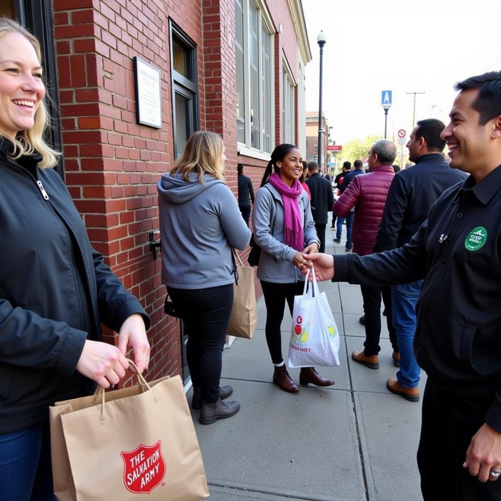 Community members receiving food assistance at the Salvation Army Astoria Community Center