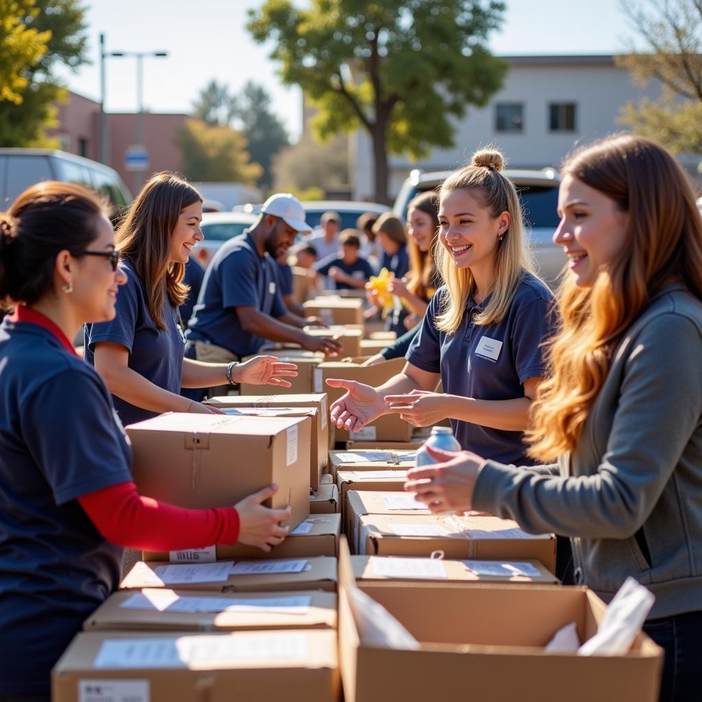 Volunteers at a San Joaquin Food Bank distribution event