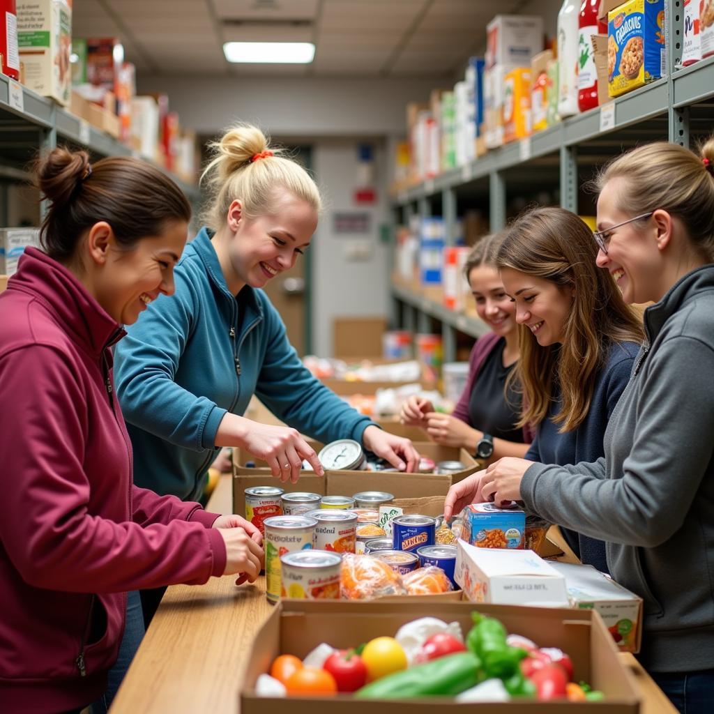 Volunteers organizing donations at the Sandstone MN food shelf