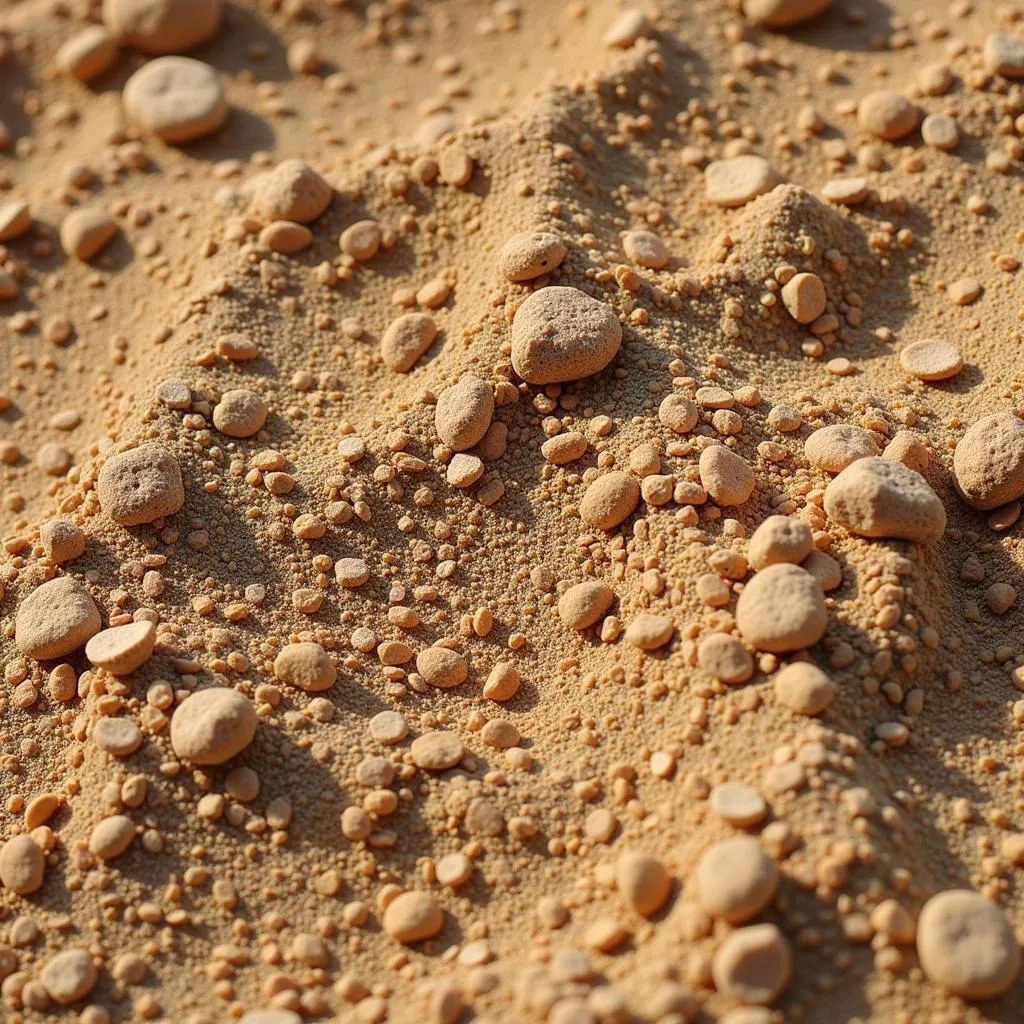 Close-up view of sandy soil texture