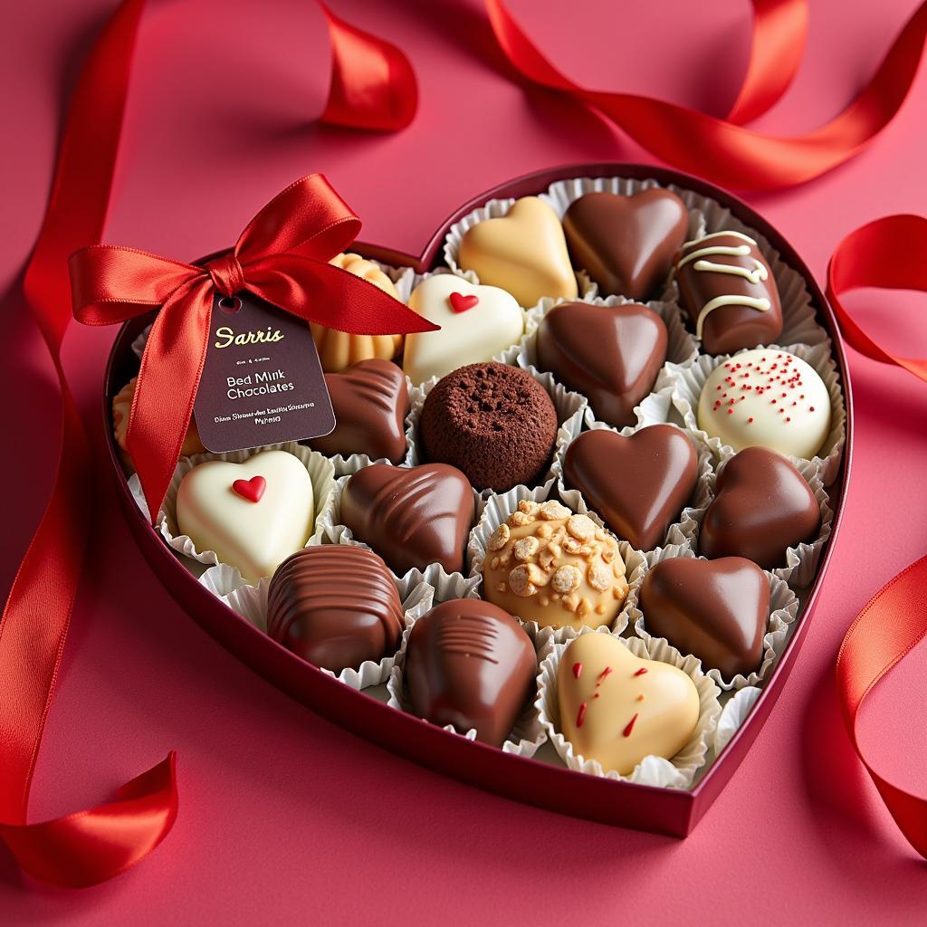 Heart-shaped box of Sarris chocolates