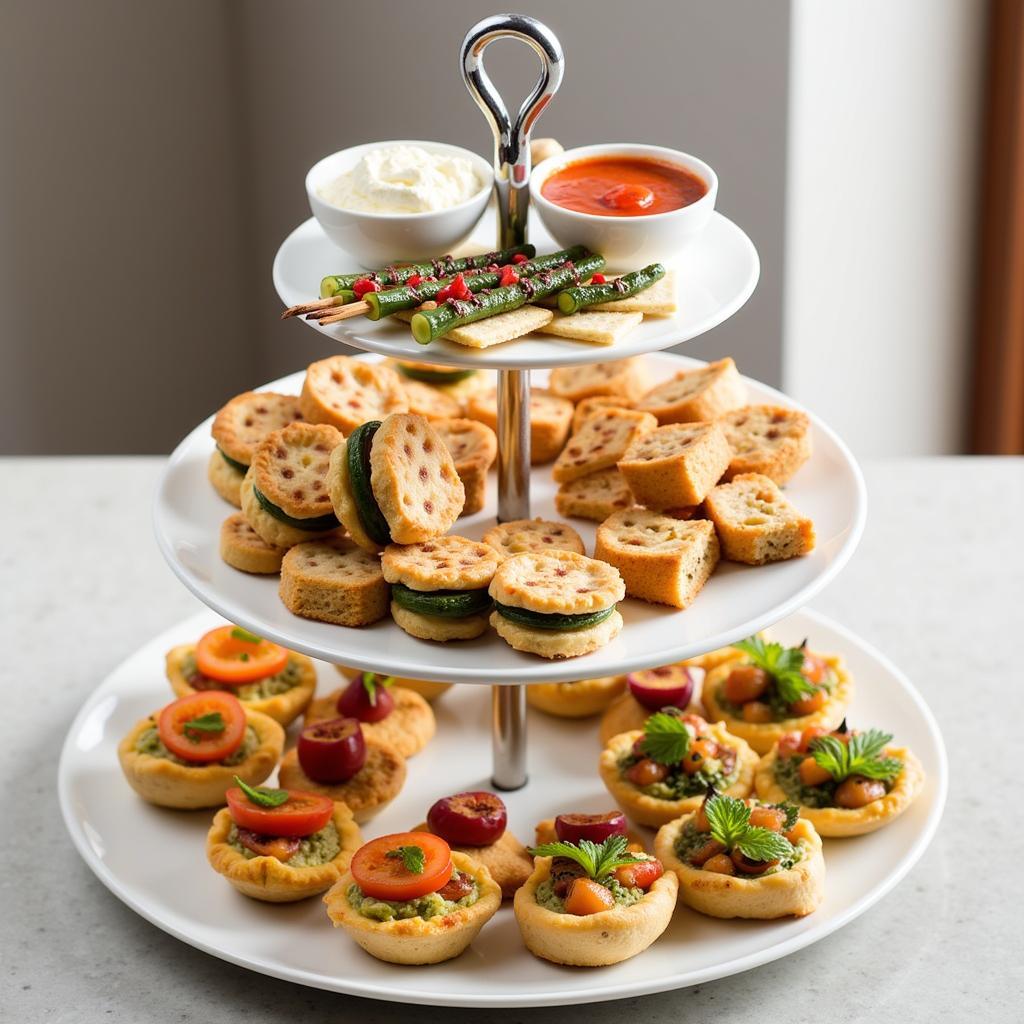 Savory Appetizers on a Three-Tier Serving Tray