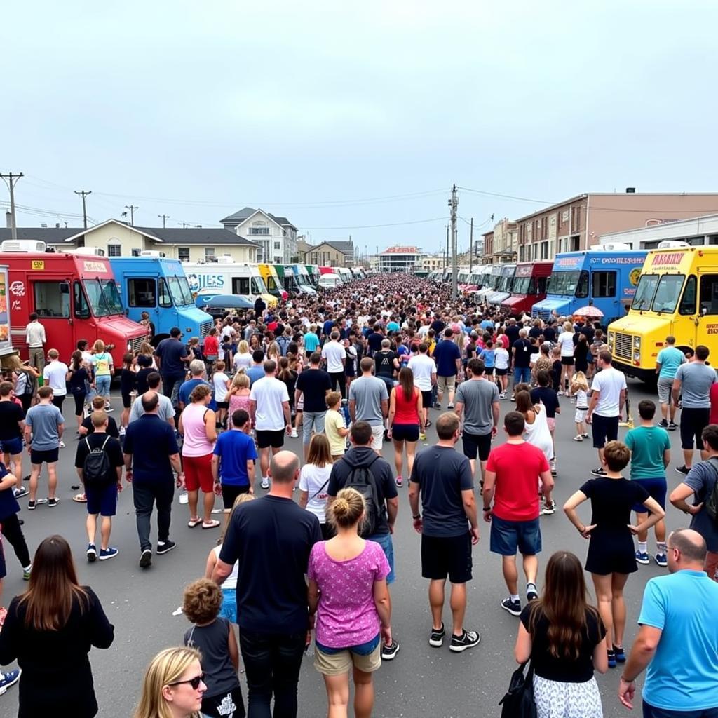 Crowds enjoying the food truck festival