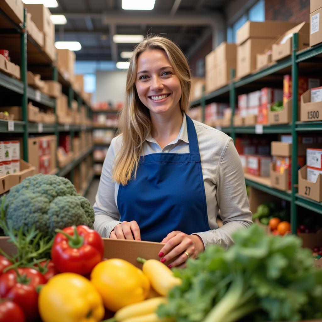 Food bank employee assists a client in Seattle