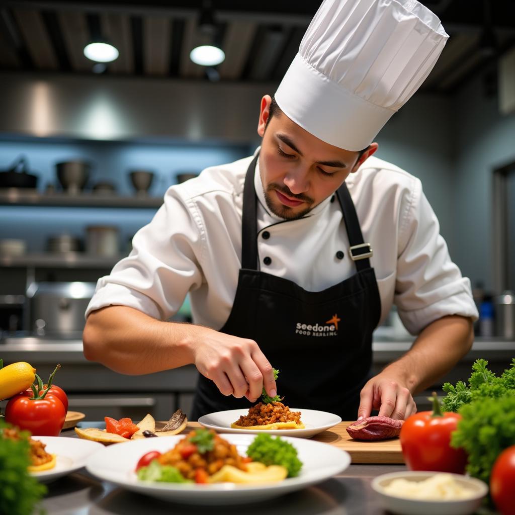 Seedone Food Inc. chef meticulously preparing a meal with fresh ingredients.