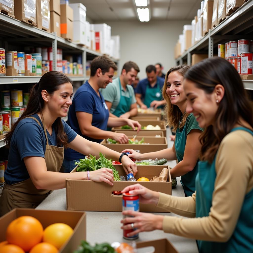 Volunteers sorting donations at a Seguin food pantry