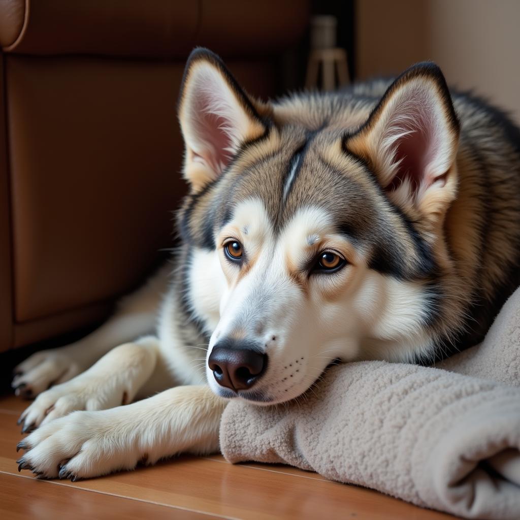 Senior Alaskan Dog Resting Contently