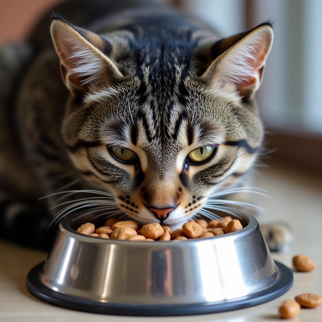 Senior Cat Enjoying a Meal