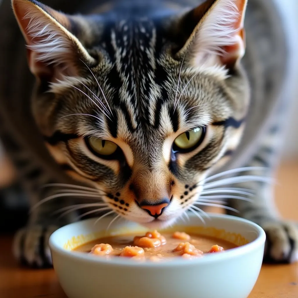 Senior Cat Enjoying Wet Food