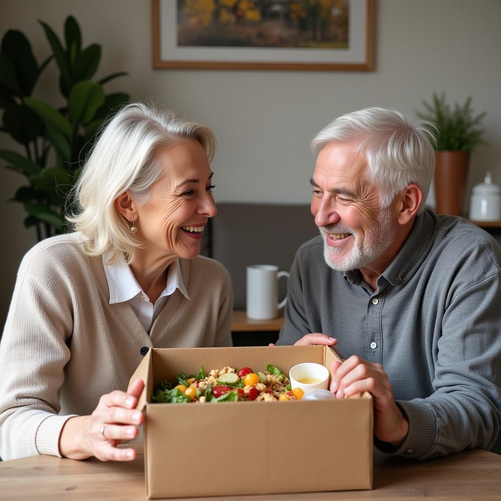 Senior Couple Enjoying a Meal from a Medical Food Box