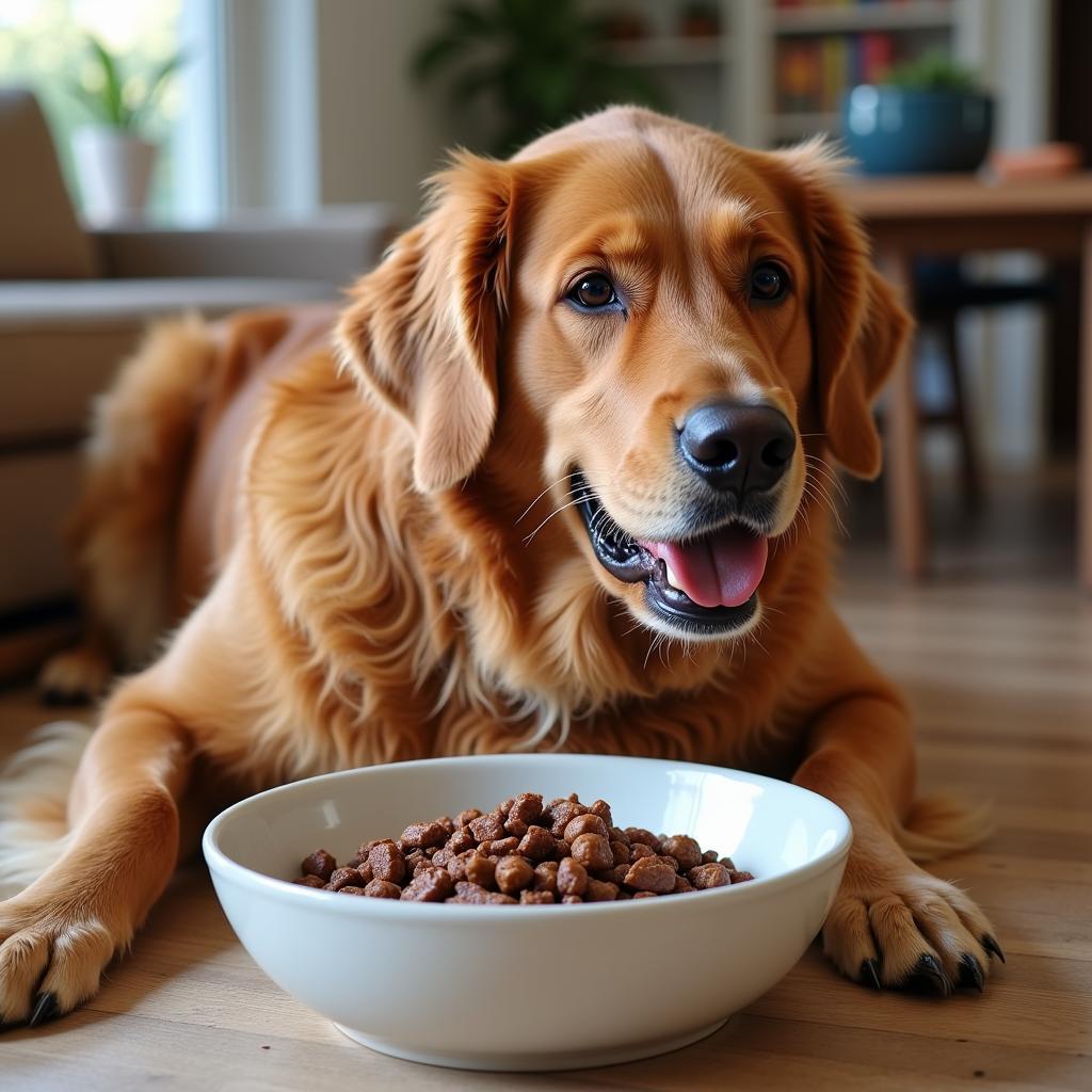 Senior Dog Enjoying Wellness Beef Dog Food