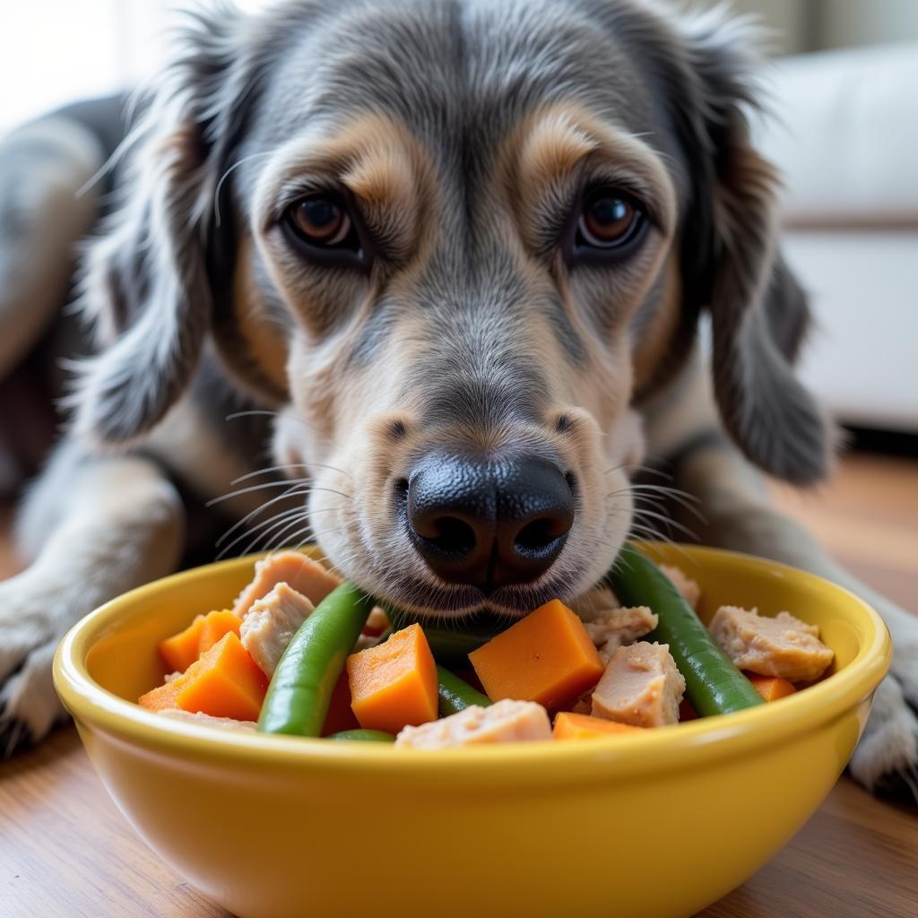 Senior Dog Enjoying a Homemade Meal