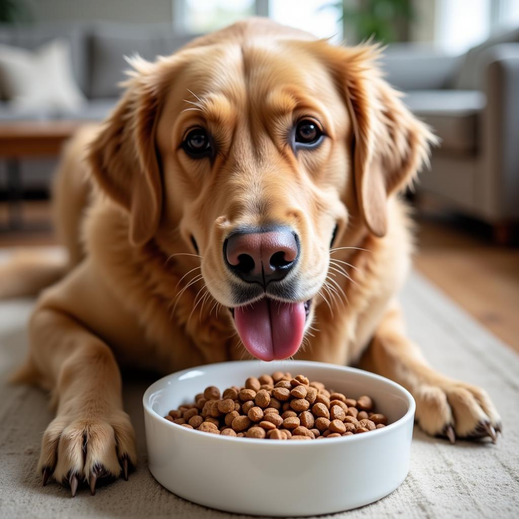 Senior Dog Enjoying a Meal