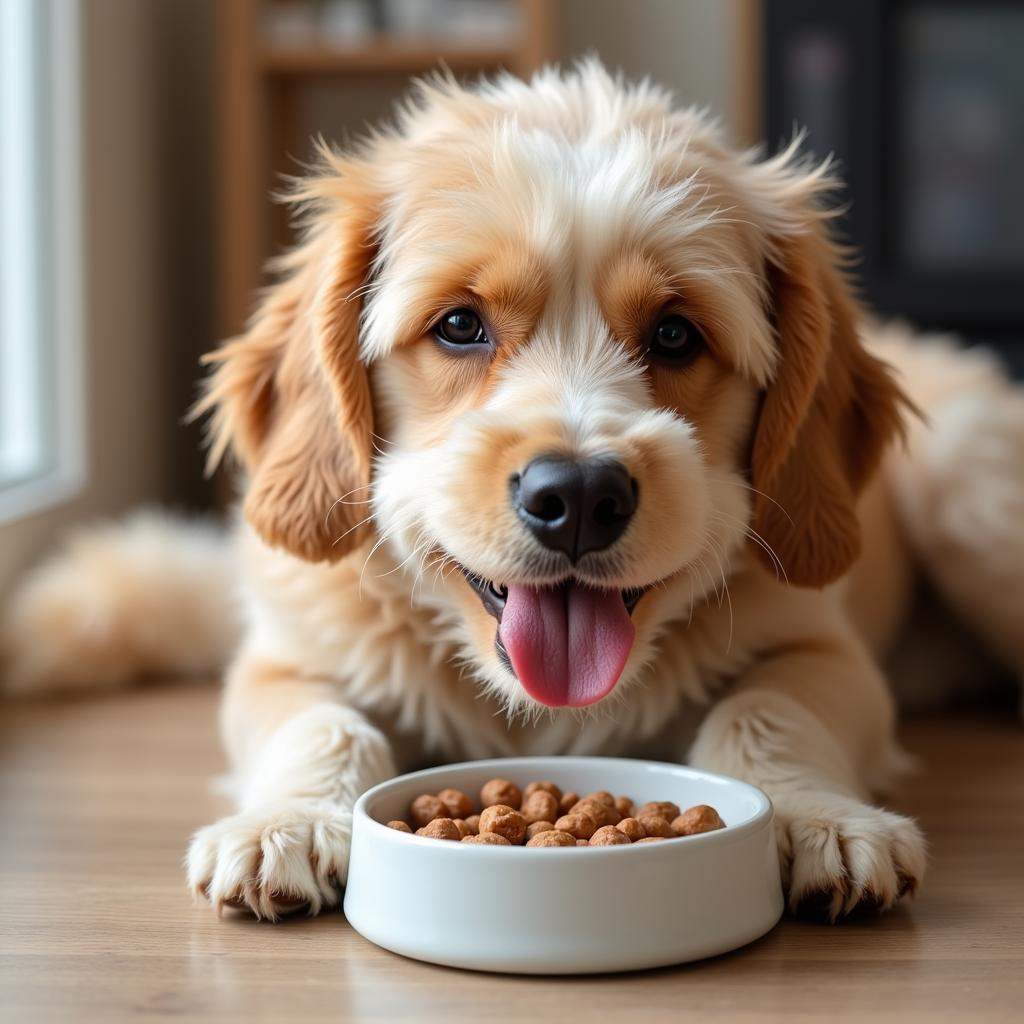 Senior Dog Enjoying Soft Food