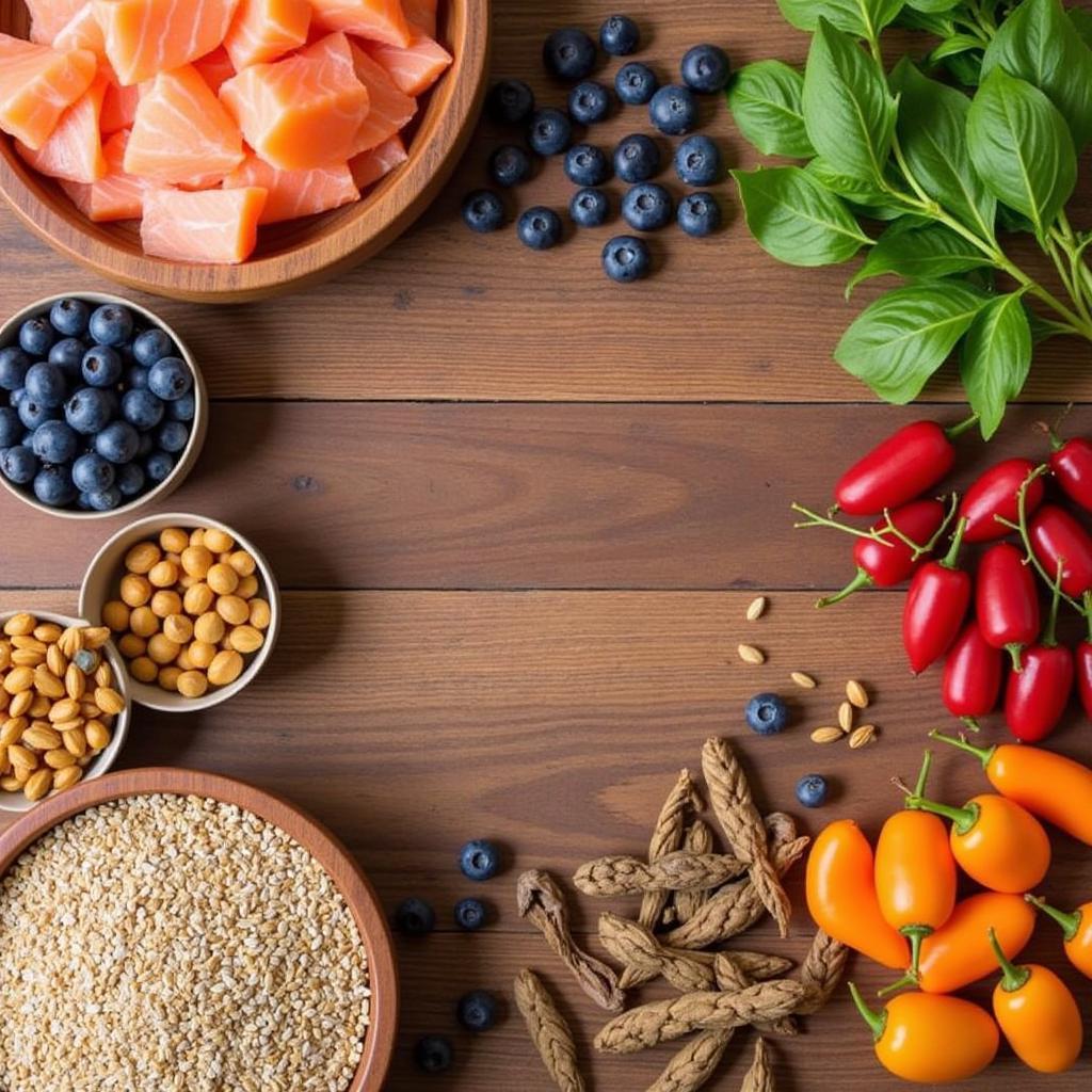 A close-up shot of various Shawnee dog food ingredients