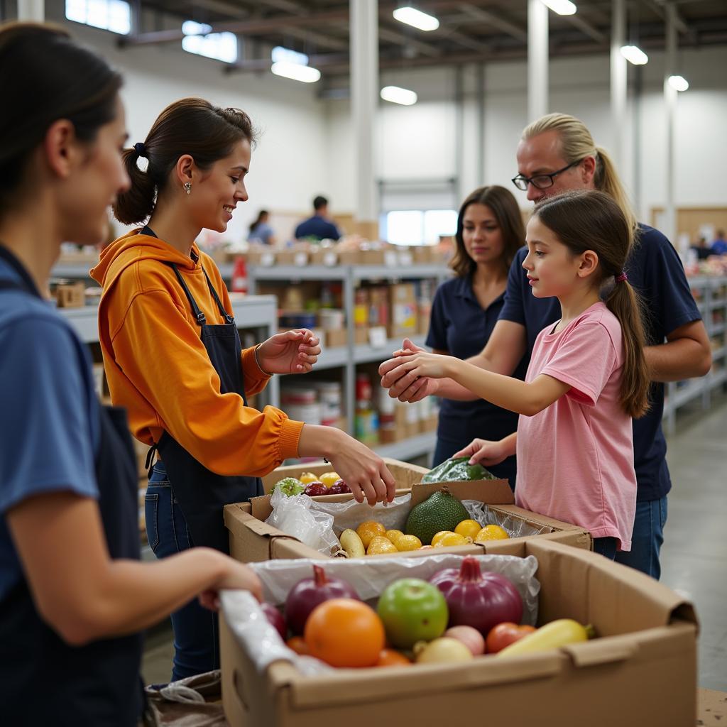 Volunteers at a Sherman, TX food bank assisting a family