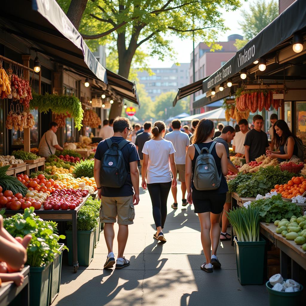 Crowds of Shoppers Browsing Goods at a Bustling Freshway Food Market