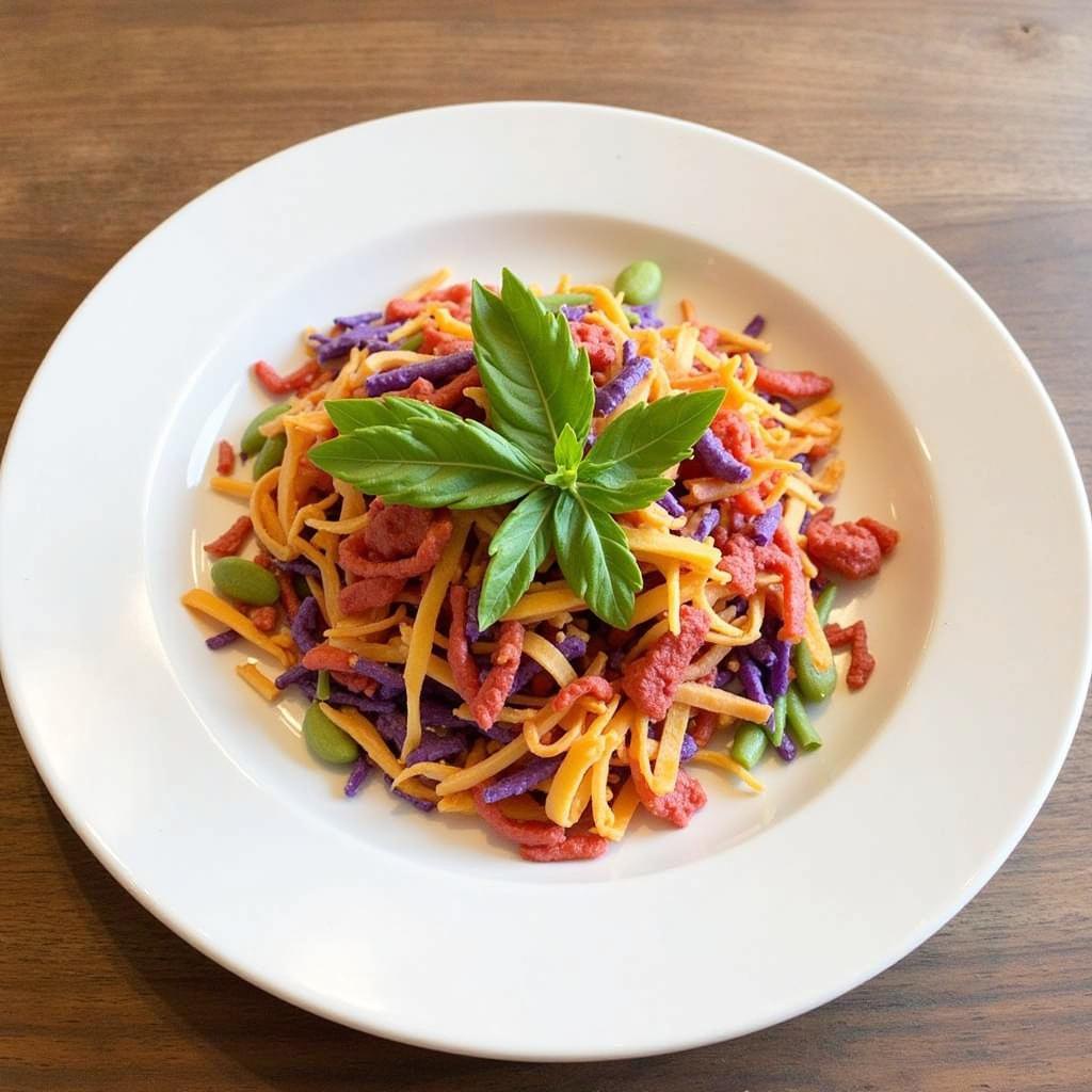 Elegant Food Presentation with Shredded Paper