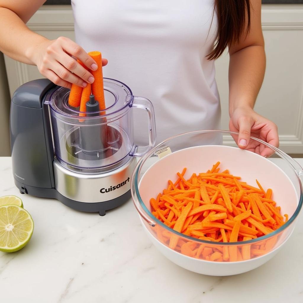 Shredding carrots using a Cuisinart food processor