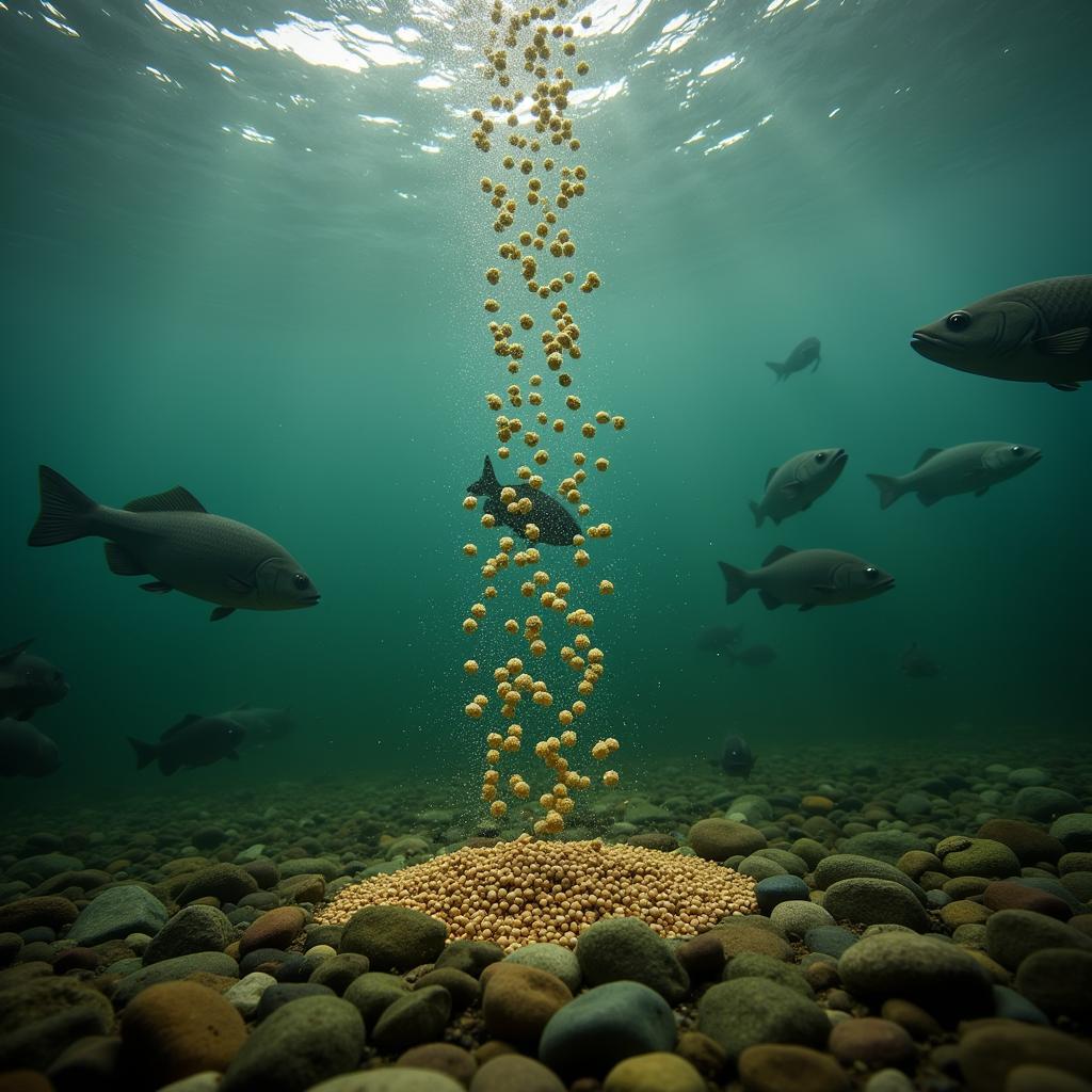 Sinking Bass Food Pellets Underwater