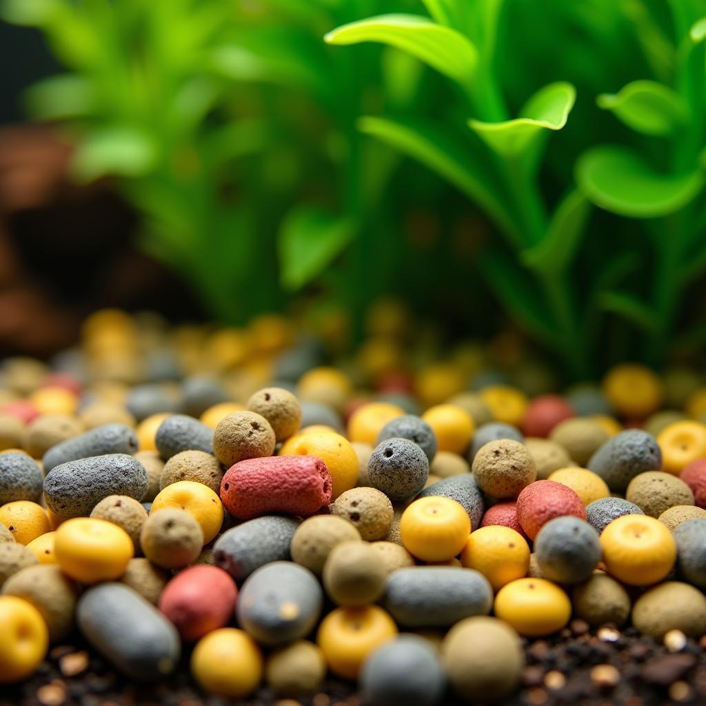 Sinking pellets in an aquarium